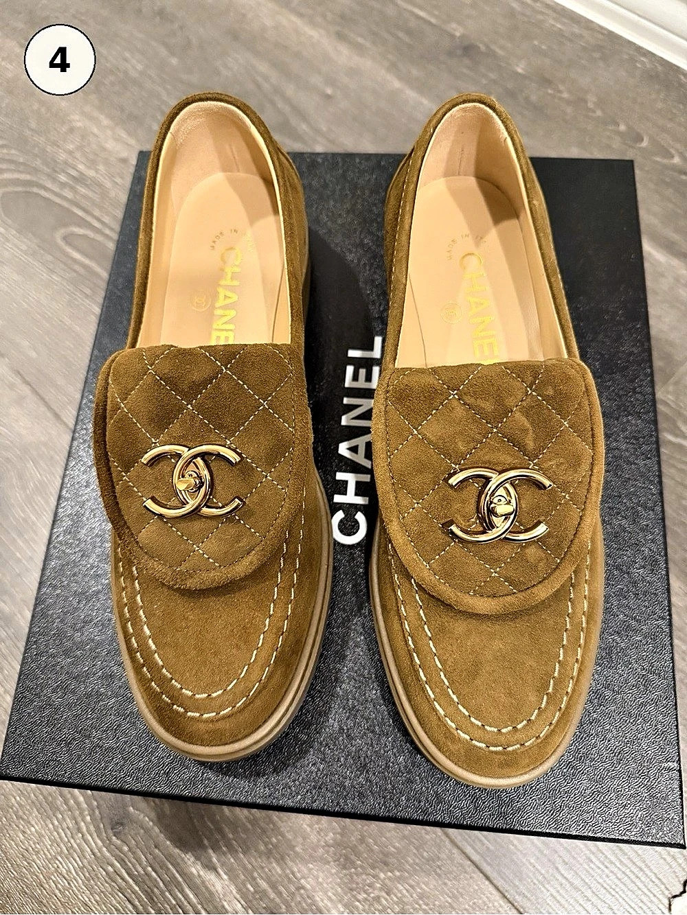 Chanel Suede Kidskin Quilted CC Turnlock Loafers Brown EU 37